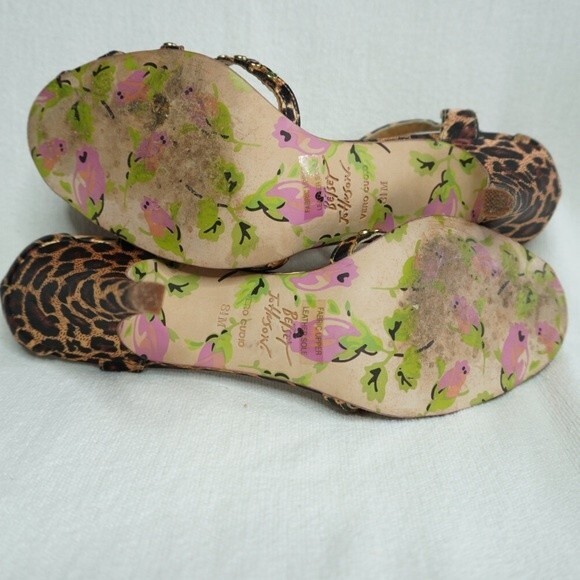 Betsey Johnson sz 8.5M Vero Cuoio Strappy Sandal Leopard Print Rhinestone Heels - Picture 6 of 9